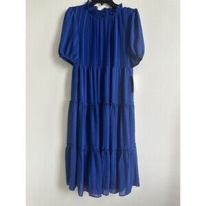 Maison Tara Women's Tiered Midi Dress In Blue Size 6 $148 NWT